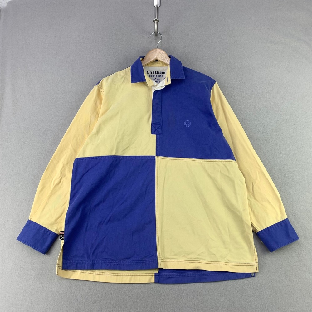 Chatham Deck Shirt Rugby Mens S Yellow Blue Colorblock Long Sleeve Heavy Cotton